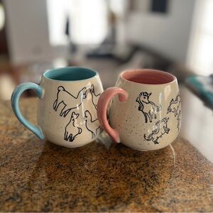 A Pair of Ceramic Mugs with Animal Design - Blue (lama) and Pink (unicorn)